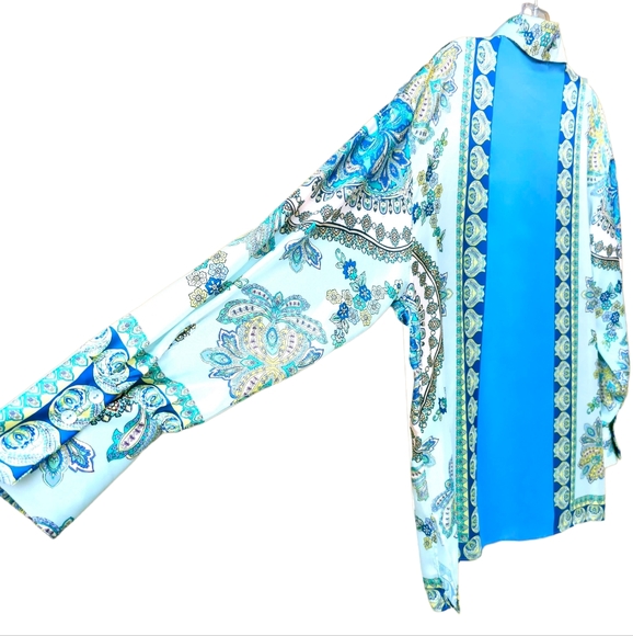 Zara Silky Satin Turquoise Floral Paisley Print Button-down Blouse women's XS - Picture 4 of 9